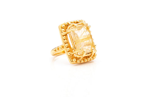 ANILLO CUARZO RUTILADO DORADO