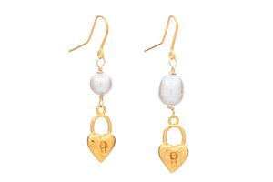 ARETE CORAZÓN CANDADO CON PERLA