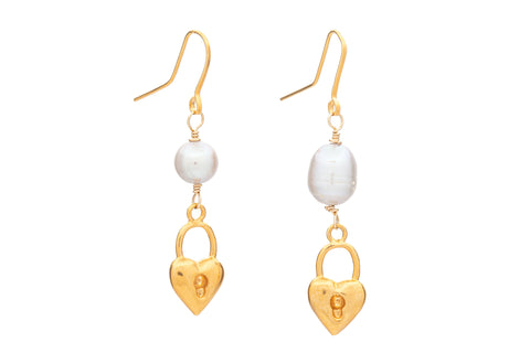 ARETE CORAZÓN CANDADO CON PERLA