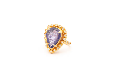 ANILLO TANZANITA GOTA CON CIRCONIAS