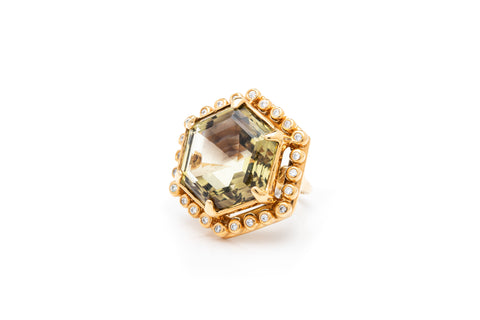 ANILLO TOPACIO AHUMADO HEXAGONO CON CIRCONIAS