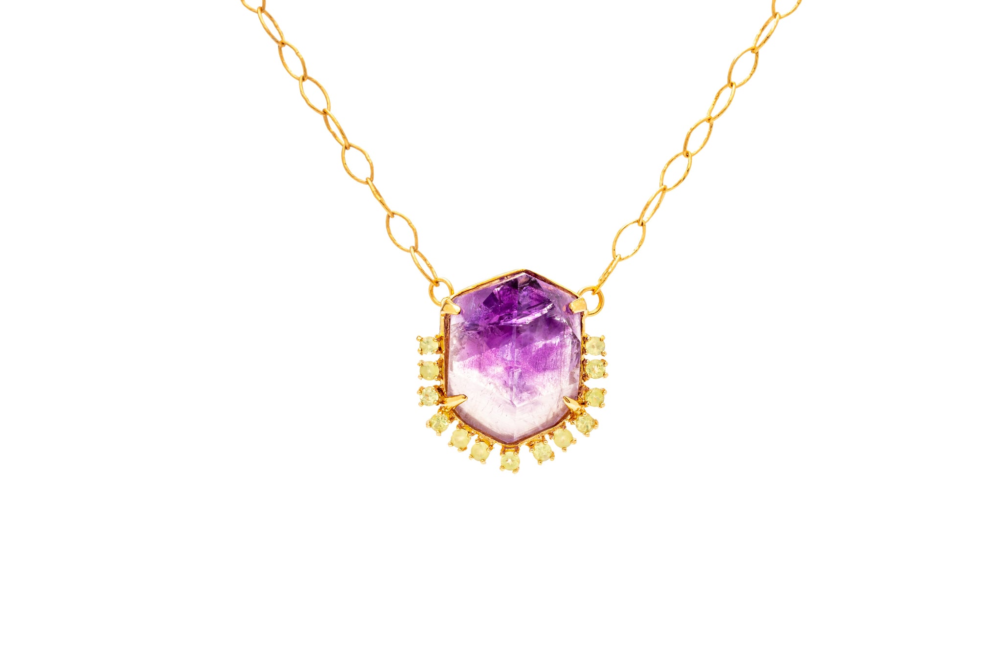 COLLAR AMATISTA HEXAGONAL CON PERIDOTO