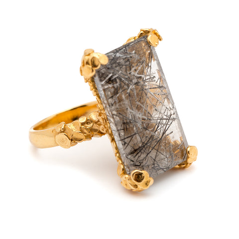 ANILLO CUARZO CONFETTI RUTILOS NEGROS